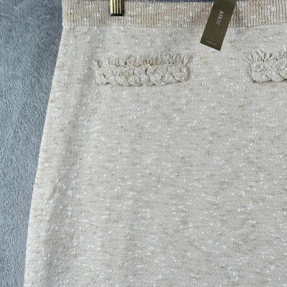 J.Crew Skirt Tweed‎ Knit Womens M Mini Frayed Hem Pockets Beige Career NWT